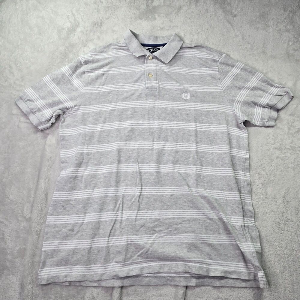 Chaps Ralph Lauren Polo Shirt Men's Large Gray Stripe Cotton Natural Stretch S/S